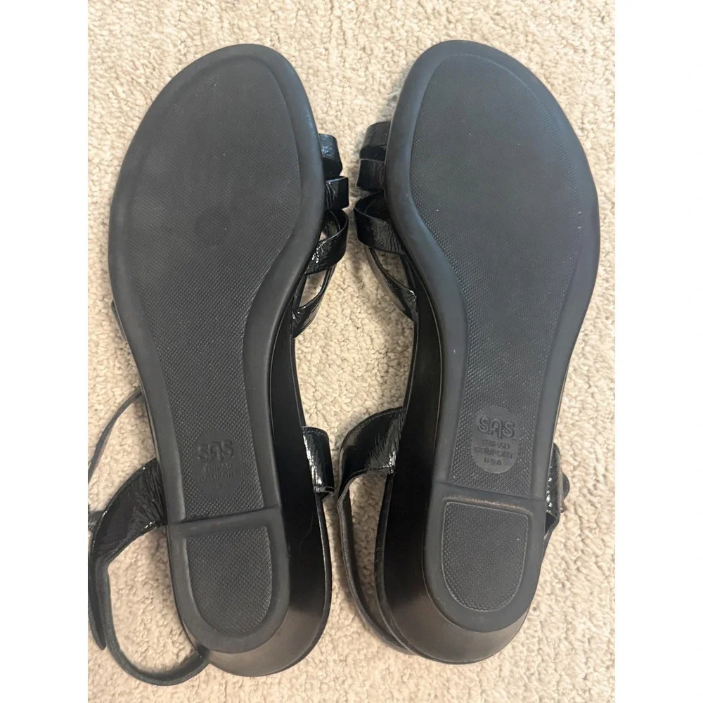 SAS Wedge Sandals Womens 10 M Black Good Patent Leather Tripad Comfort M8 216767